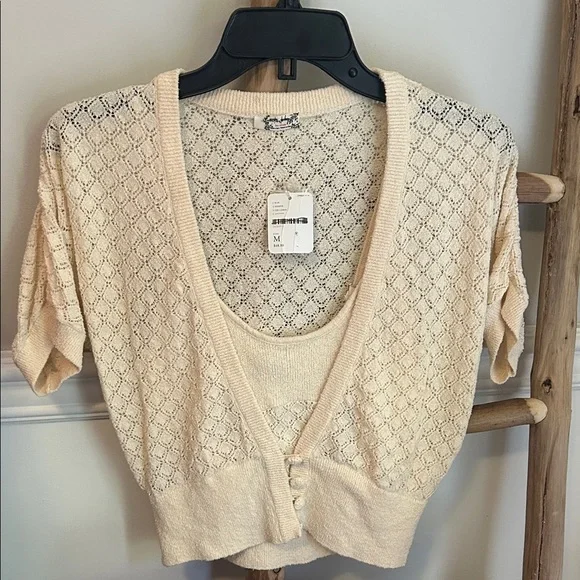 NWT Free People Pointelle Cardigan & Cami Coord Set Size Medium Z555 - Picture 1 of 3